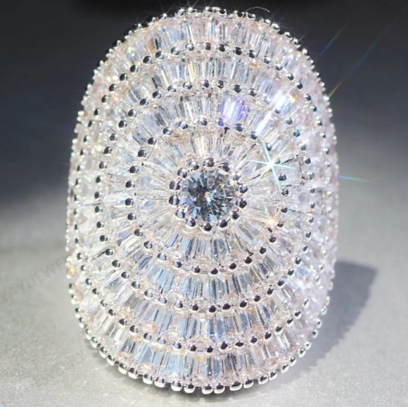 🍁🍂New 🎃21 CT 925 Silver Princess Cut Diamonds Ring - Picture 4 of 6